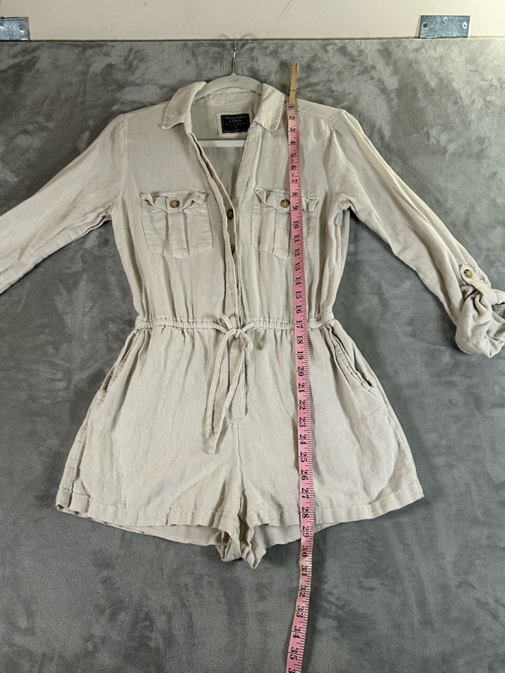 Abercrombie & Fitch Light Beige Linen-Cotton jumpsuit with Natural Texture - Picture 8 of 11